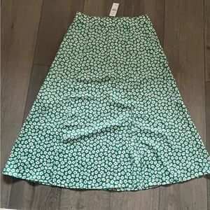 NWT loft green floral satin like midi skirt with slit